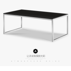 黑色鋼化玻璃茶幾不銹鋼長茶幾辦公區接待會客辦公家具
